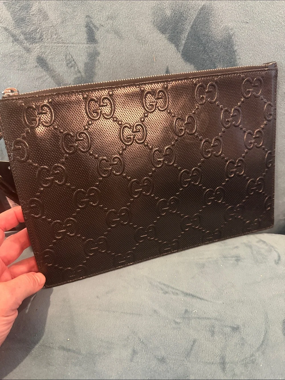 Jumbo Gucci Black Embossed GG Leather Wrist Pouch